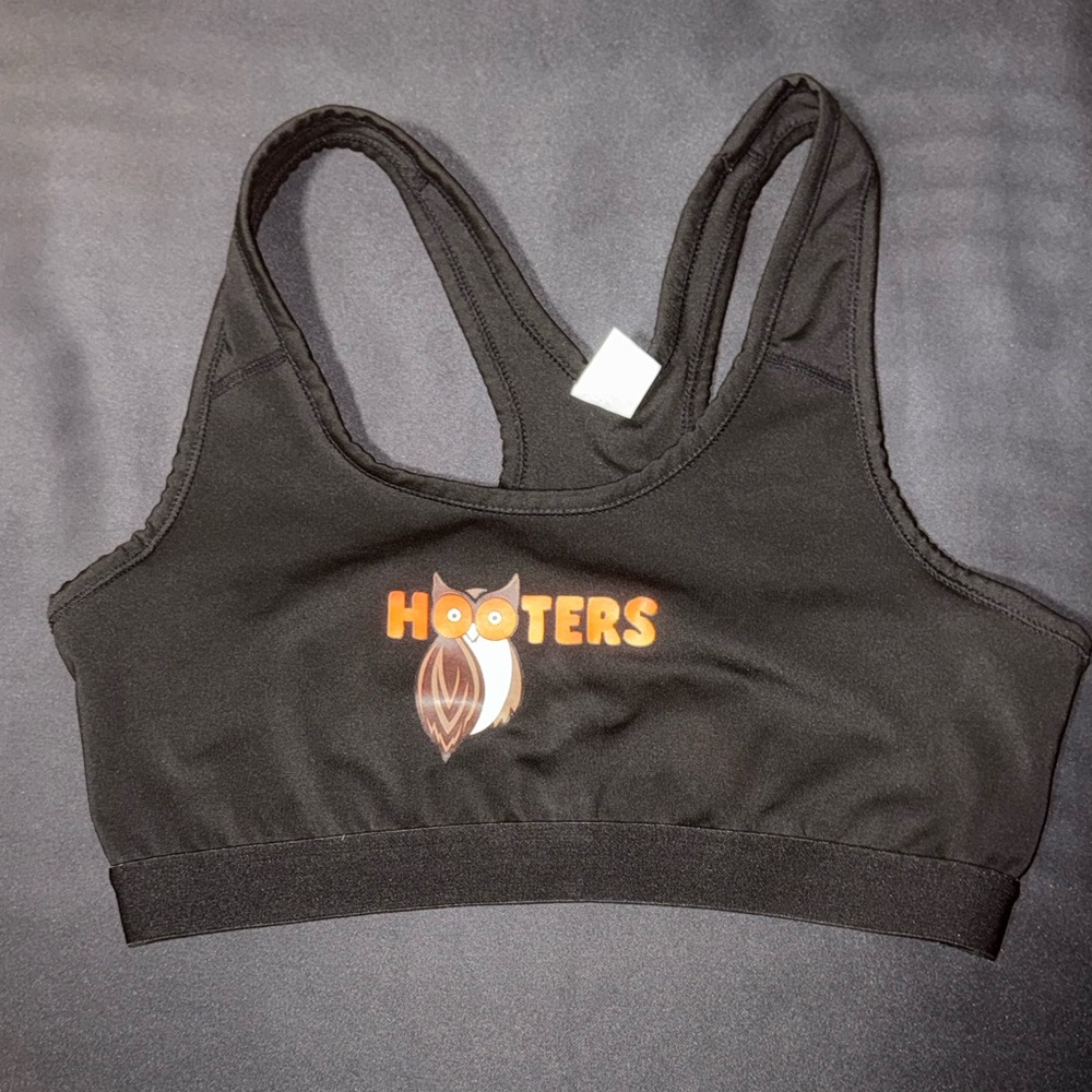 Hooters Black and Orange Logo Sports Bra